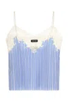 Miu Miu Poplin Top With Embroidered Lace Trim In Blue