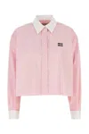Miu Miu Cotton Shirt With White Collar And Cuffs In Pink
