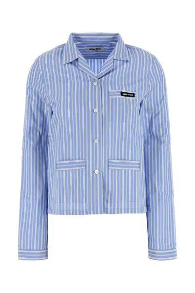 Miu Miu Embroidered Poplin Shirt In Blue