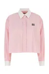 Miu Miu Cotton Shirt With White Collar And Cuffs In Pink