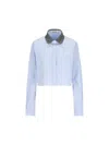 Miu Miu Women Striped Cotton Shirt With Contrast Collar In Blue