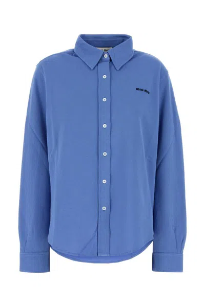 Miu Miu Cerulean Blue Piquet Shirt In Gold