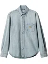 Miu Miu Stylish Collared Shirt Chest Pocket In Blue