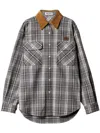 Miu Miu Long Sleeve Plaid Shirt With Chest Pockets In Gray