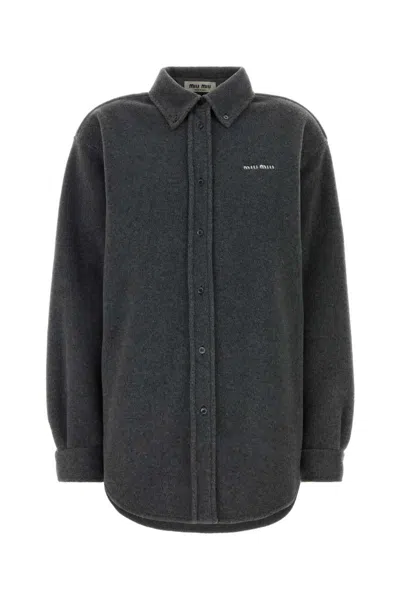 Miu Miu Grey Pile Oversize Shirt In Gray