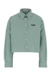 Miu Miu Check Cropped Button-front Shirt In Green