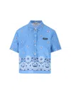 Miu Miu Printed Poplin Shirt In Blue