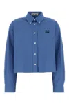 Miu Miu Cerulean Blue Poplin Oversize Shirt In Multi
