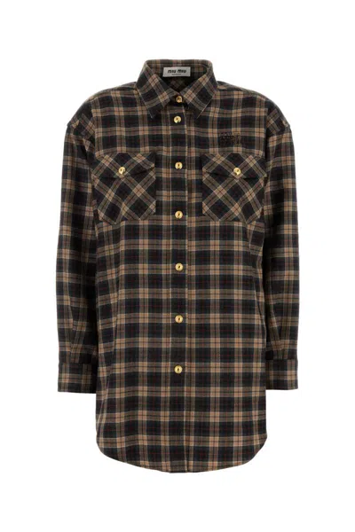 Miu Miu Embroidered Wool Oversize Shirt In Multi