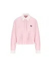 Miu Miu Logo-embroidered Frayed-hem Shirt In Pink