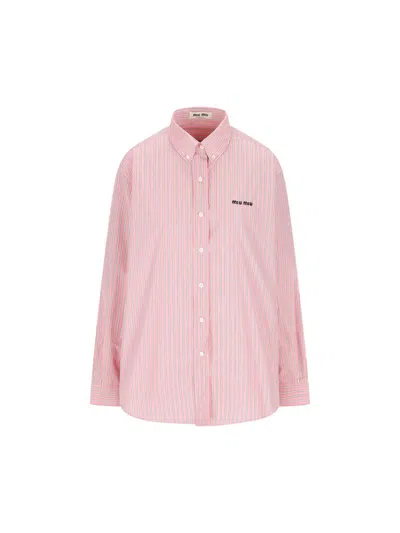 Miu Miu Embroidered Poplin Oversize Shirt In Multi