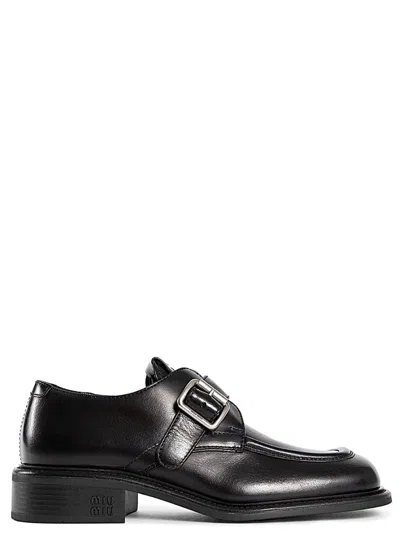 Miu Miu Leather Brogue Shoes In Black