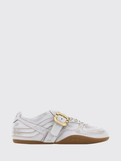 Miu Miu Chalk Leather Gymnasium Sneakers In Neutral