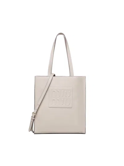 Miu Miu Shopping Bag In Madras In White