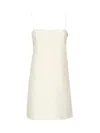Miu Miu Short Dress In Flamed Canvas With Embroidery In White