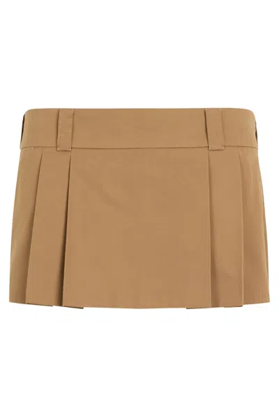 Miu Miu Short Pleated Skirt In Gold