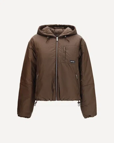 Miu Miu Short Ripstop Down Jacket In Brown
