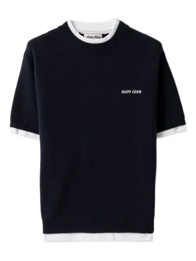 Miu Miu Short-sleeve Crew-neck T-shirt In Blue
