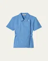 Miu Miu Short Sleeve Double Breasted Button Shirt With Collar In Blue