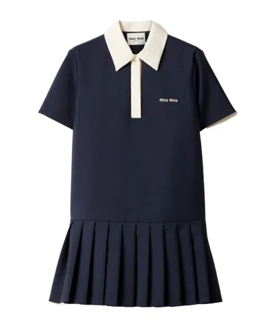 MIU MIU MIU MIU LOGO-EMBROIDERED PLEATED DRESS