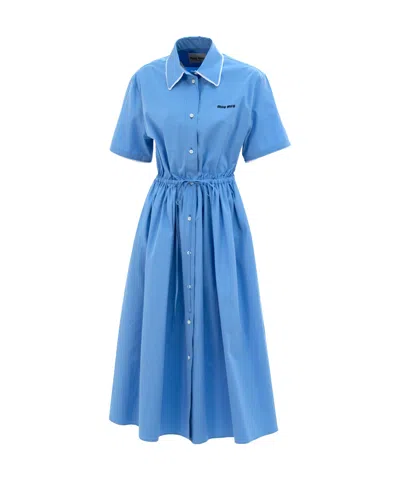 Miu Miu Short Sleeve Dress In Blue