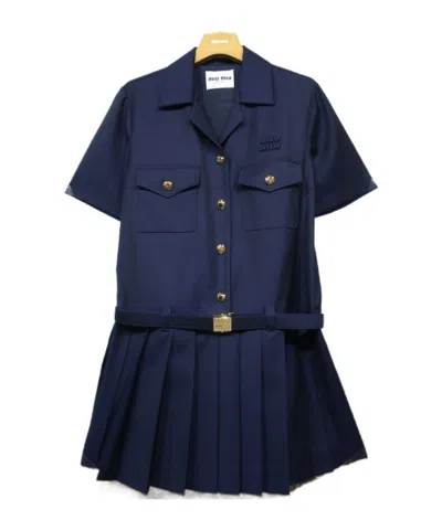 Miu Miu Short Sleeve Dress In Blue