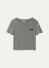 Miu Miu Short Sleeve Jersey Top In F0031 Grigio