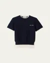 Miu Miu Short-sleeved Cashmere Sweater In F0960 Bleu Bianco