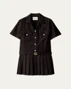 Miu Miu Short-sleeve Pleated Mini Shirtdress With Belt In Brown