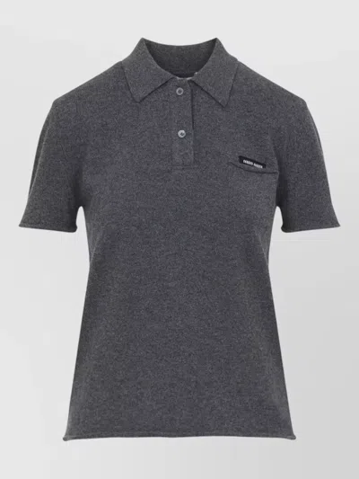Miu Miu Short Sleeve Polo Shirt Chest Pocket In Gray