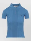 Miu Miu Short Sleeve Polo Shirt Ribbed Texture In Blue