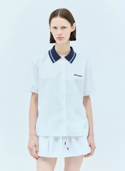 Miu Miu Short Sleeve Poplin Shirt In White