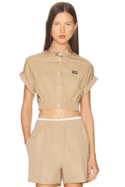 Miu Miu Short Sleeve Shirt In Brown