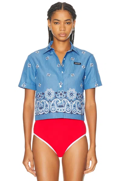 Miu Miu Short Sleeve Shirt In Blue