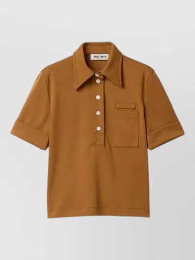 Miu Miu Short Sleeve Shirt Chest Pocket Folded Cuffs In Brown