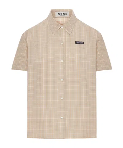 Miu Miu Checked Cotton Poplin Shirt In Brown