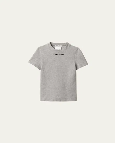 Miu Miu Short Sleeve T-shirt In Gray