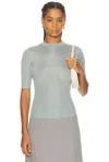 Miu Miu Silk Top With Mock Neck And Short Sleeves In Gray