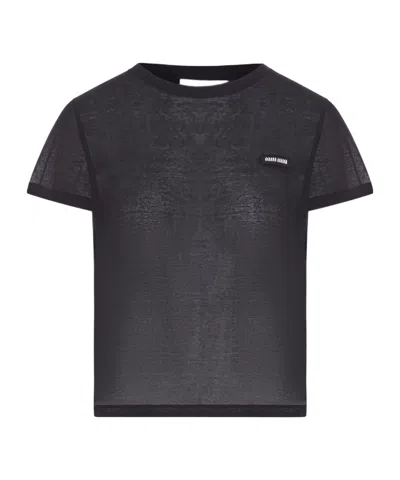 Miu Miu Short Sleeved Crewneck T-shirt In Black