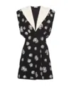 Miu Miu Short-sleeved Embroidered Sablé Dress In Black