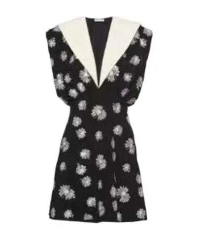Miu Miu Short-sleeved Embroidered Sablé Dress In Black