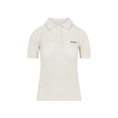 Miu Miu Short-sleeved Open-knit Polo Shirt In White