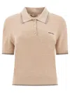 Miu Miu Crop Ribbed Cotton Polo Shirt In Yellow