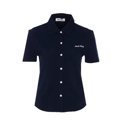Miu Miu Short-sleeved Shirt In Blue