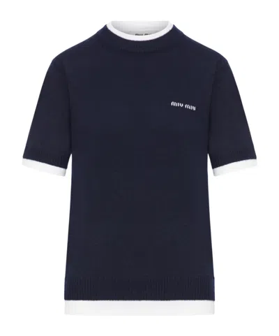 Miu Miu Short-sleeved Sweater In Blue