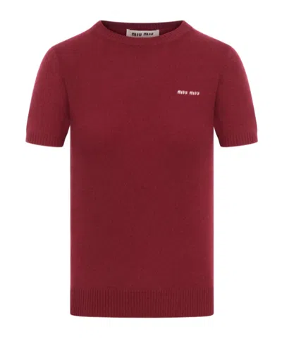 Miu Miu Short-sleeved Sweater In Red