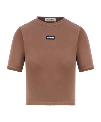 Miu Miu Short-sleeved T-shirt In Brown