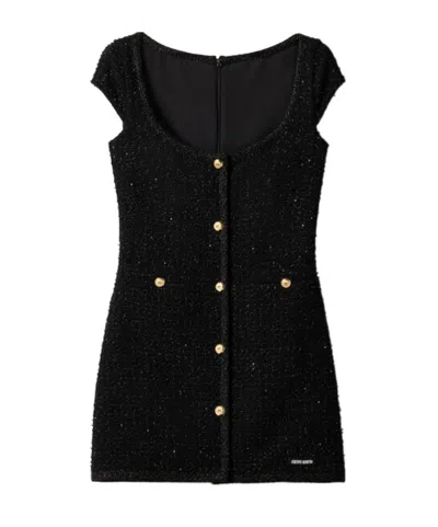 Miu Miu Short-sleeved Wool Dress In Black