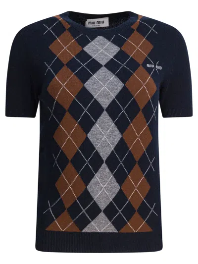 Miu Miu Short Sleeves Knitwear In Cashmere In Multi