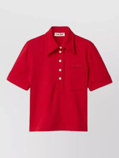 Miu Miu Short Sleeves Spread Collar Chest Pocket Shirt In Red